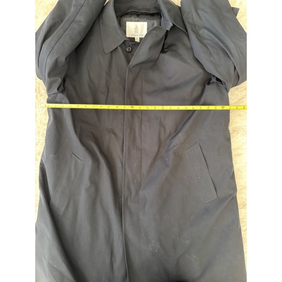 London Fog Mens Black Trench Coat Long Rain‎ Coat Classic Overcoat 46 - Picture 9 of 10
